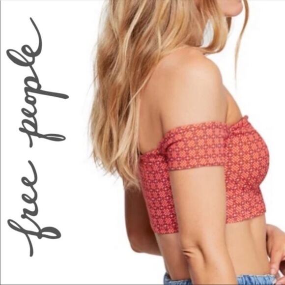 Free People Lucky Now Brami Vermillionette Combo Cropped Top Small - Picture 2 of 11